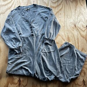 On 34th Heather Grey Button-Front Knit Jumpsuit - XL